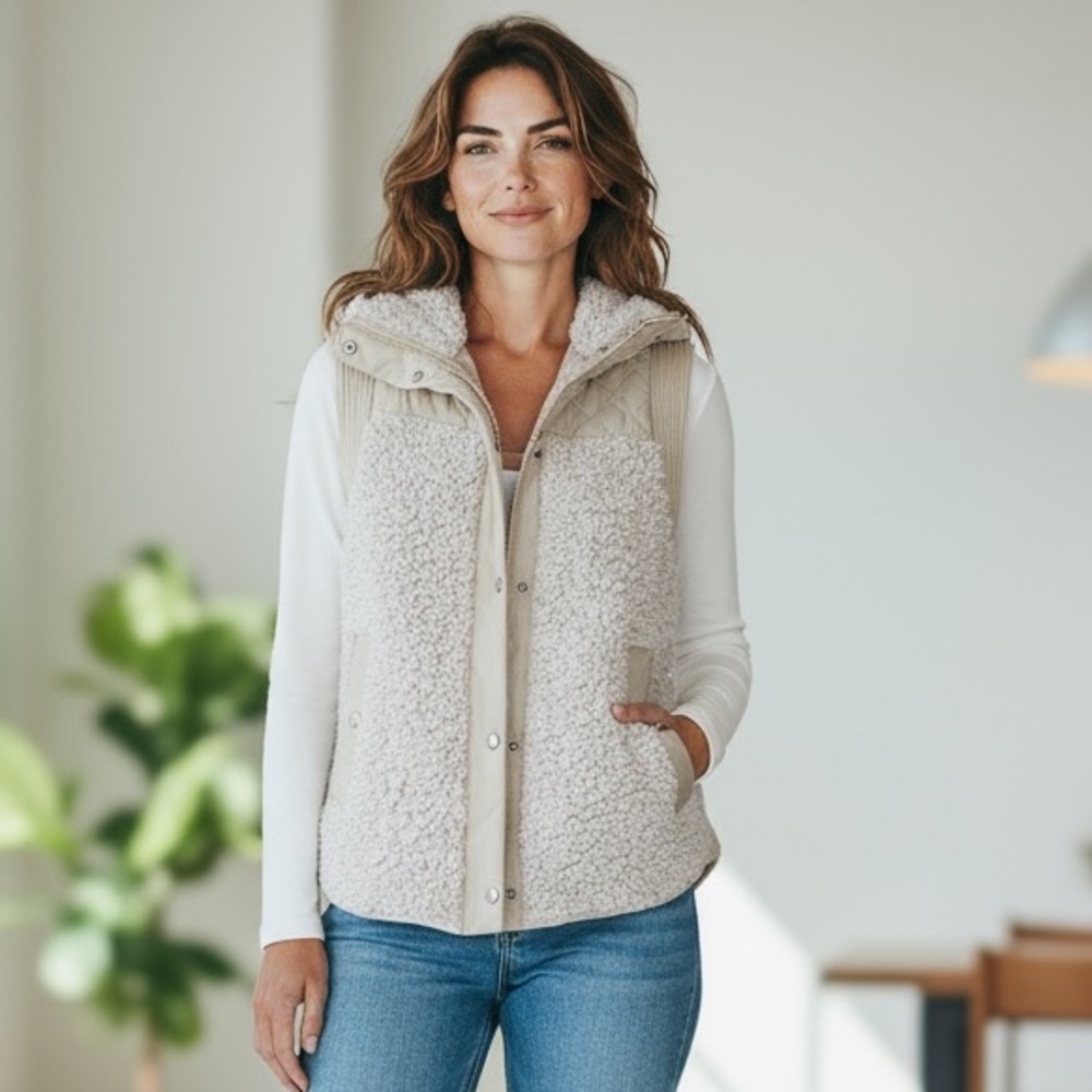 NWT Blank NYC (REVOLVE) Women’s Quilted‎ Sherpa Teddy Vest Cozy Soft Fall Winter